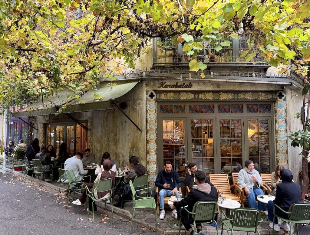 A leafy outdoor cafe in Karakoy Istanbul